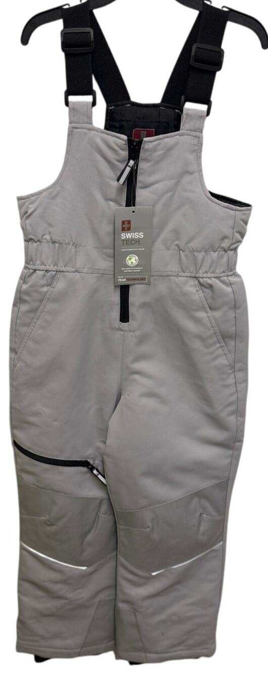 NEW SwissTech S 6/7 Gray Zip Front Snow Bibs Ski Snowboard Pant boy girl kid